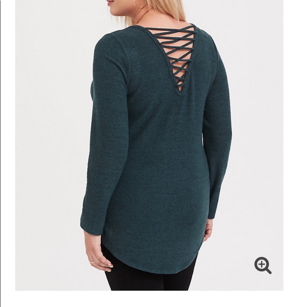 SUPER SOFT DARK GREEN LATTICE TUNIC SWEATER SIZE 4